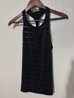 Athleta Speedlight Black Striped Seamless Racerback Mesh Workout Yoga Tank Top